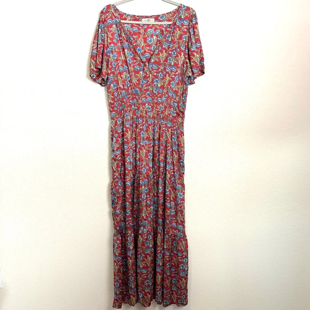 Natural Life Bella Red Blue Floral Maxi Dress Women’s Large Cottagecore Bohemian - Picture 3 of 14